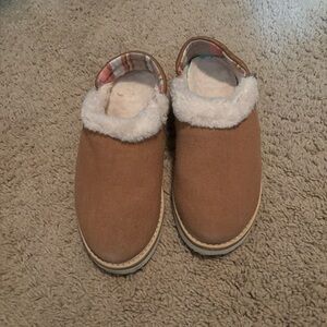 Sanuk Brown Slip-On Slippers with Faux Fur Trim